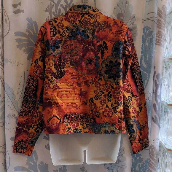 Coldwater Creek Orange Southwestern Floral Design Cotton Jacket Sz S - Picture 5 of 12